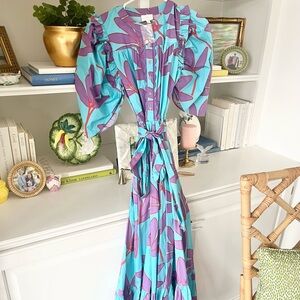 Karlie Blue and Purple Leaf Print Maxi Dress
